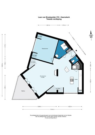 Plattegrond - Laan van Broekpolder 374, 1967 KK Heemskerk - Laan van Broekpolder 374 - Heemskerk - Tweede verdieping - 2D.jpg